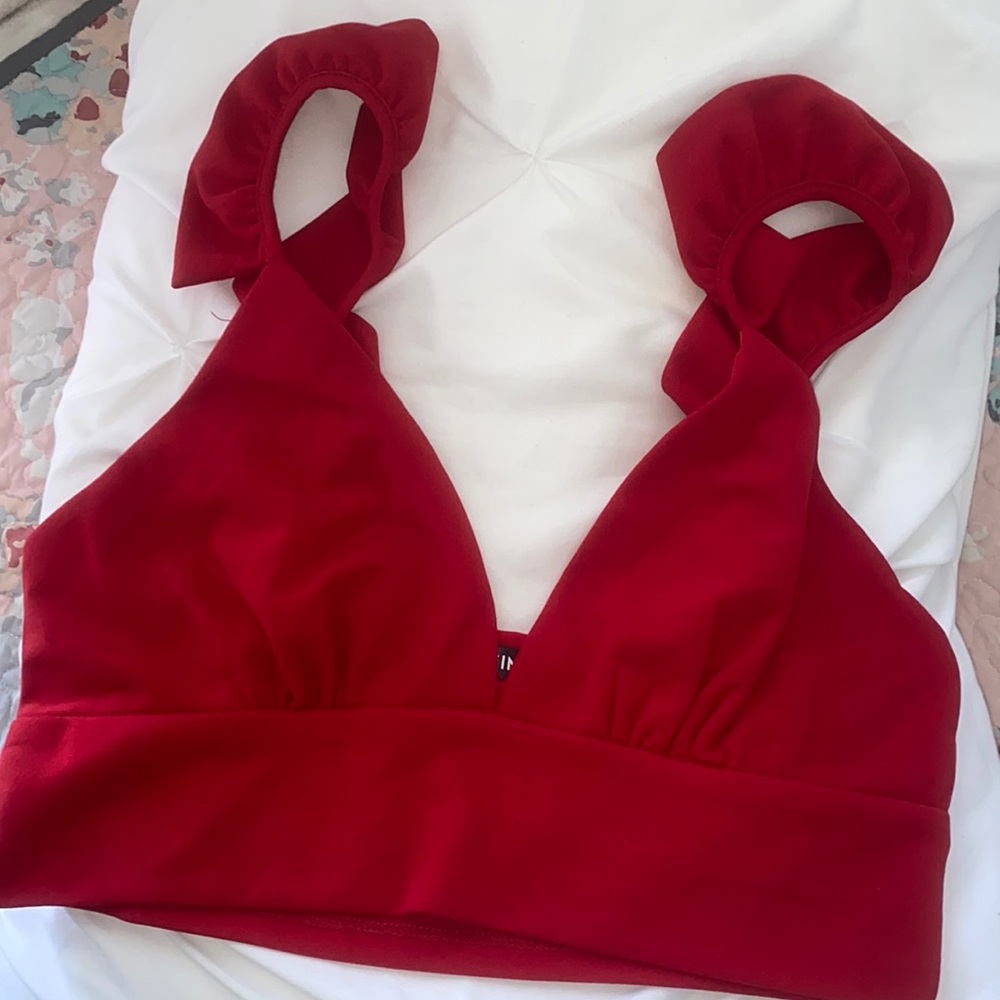 Red top with ruffle straps